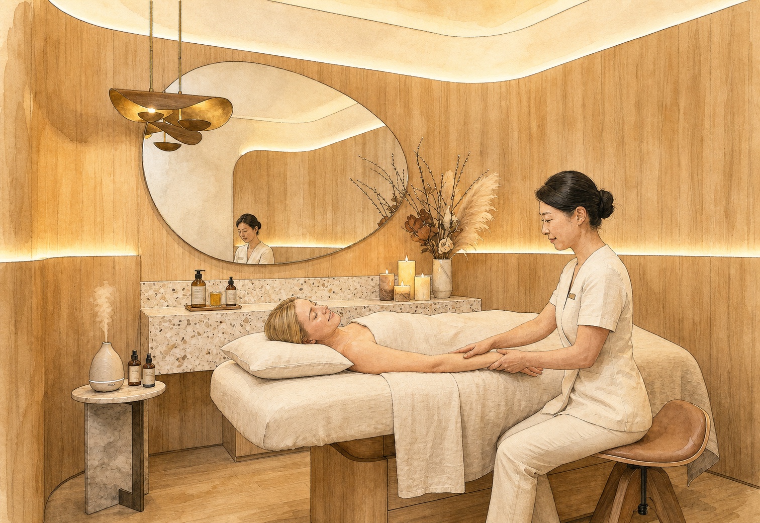 A mother receiving a postpartum massage from a Bloom in 21 therapist